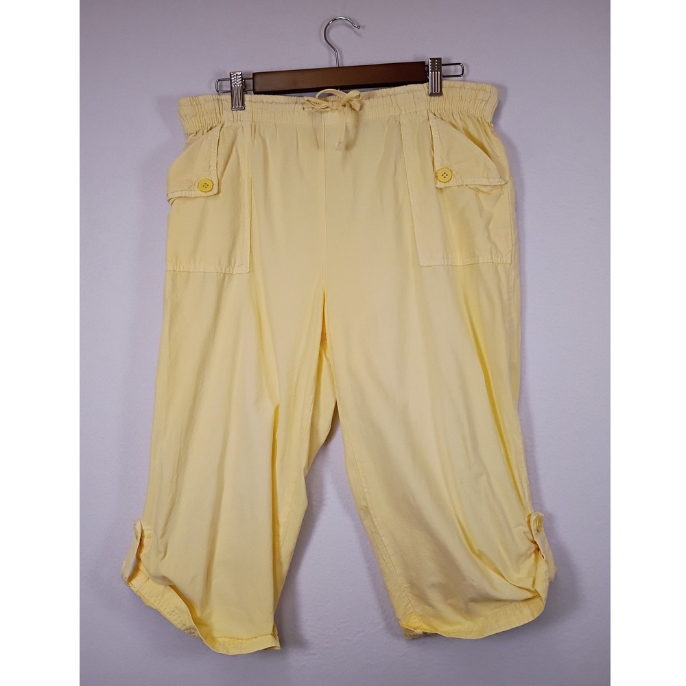 Coastal Erika Petite Womens PM Yellow Cotton Elastic Waist Cargo Capri Pants